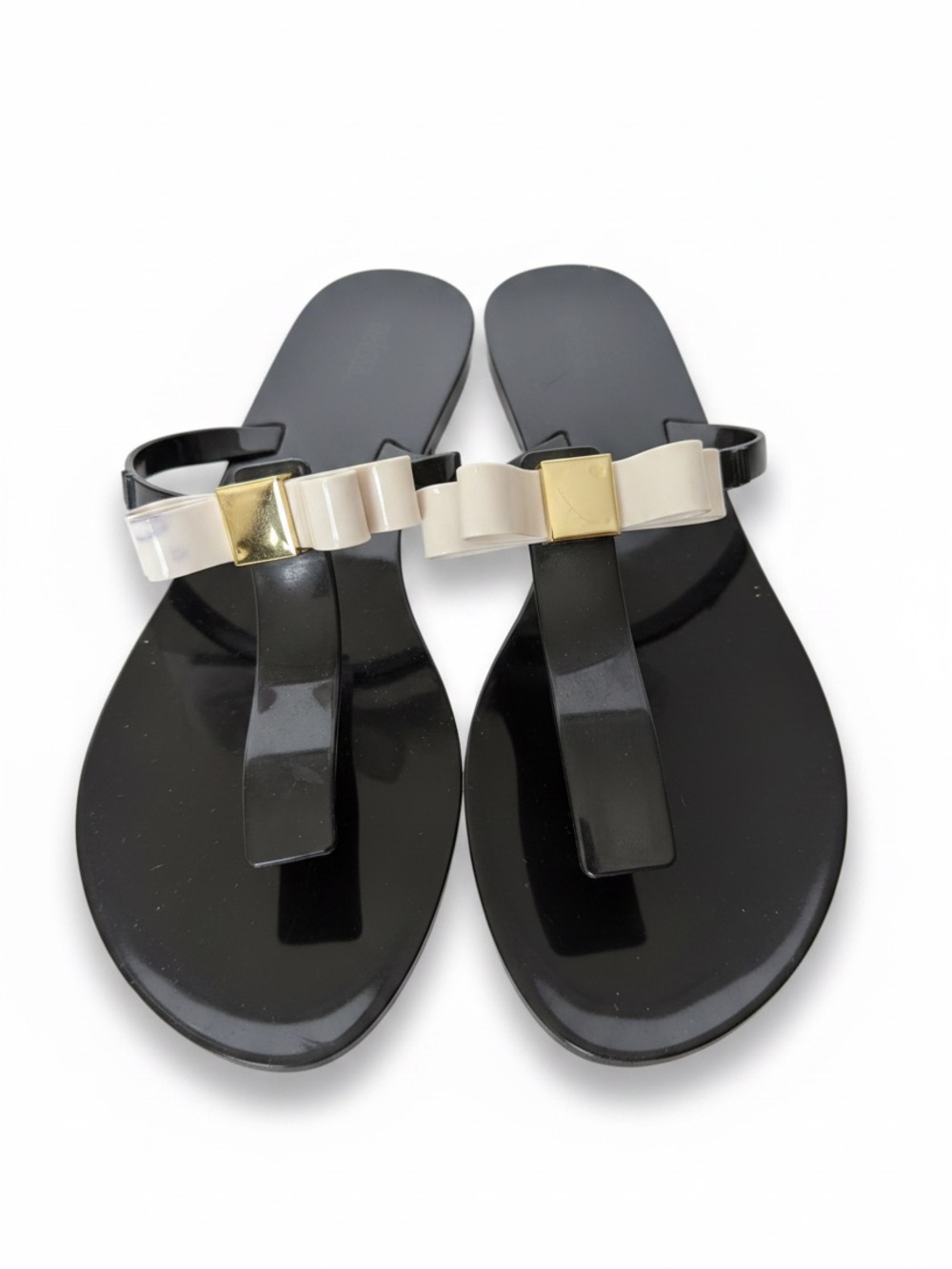 Melissa Jelly Thong Sandals Black White Ribbon US 9 EUR40